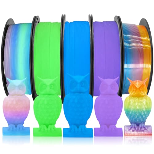 DO3D 1.75mm PLA 3D Printer Filament Bundle: Glow in Dark Green, Blue, Purple, Rainbow, One Spool Clear Multi Colored Rai