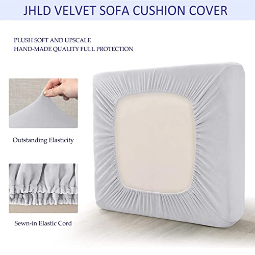 Housse coussin canapé extensible en velours doux et élastique gris - 5