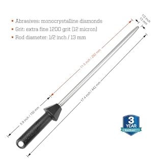 Sharpeak (a brand of SHARPAL) 110R Rod L. 12-Inch / 30 cm Monocrystalline Diamond Sharpening Steel Rod with Built-in Angle Guides, Knives Honer, Diamond Knife Steel Sharpener, Diamant Fusil à Aiguiser