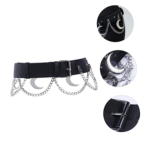 Crescent Waistband Stylish Punk Waist Belt with Moon Decoration Durable PU for Gothic Fashion Enthusiasts Unique Women3