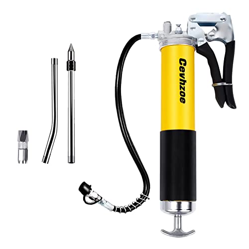 Cevhzoe Grease Gun, 7000 Psi Heavy Pistol Grease Gun Set,14 Ounces Load, 18 Inch Spring Flex Hose, 2 Working Coupler, 2 Extension Rigid Pipe And 1 Sharp Type Nozzle Included #TOP23