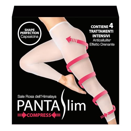 PANTASLIM COMPRESS kit 4 trattamenti - collant drenante anticellulite - formula Shape Perfection Capsaicina + Sale Rosa dell'Himalaya con pantaloni in cartene e tanga monouso - 99% originale naturale
