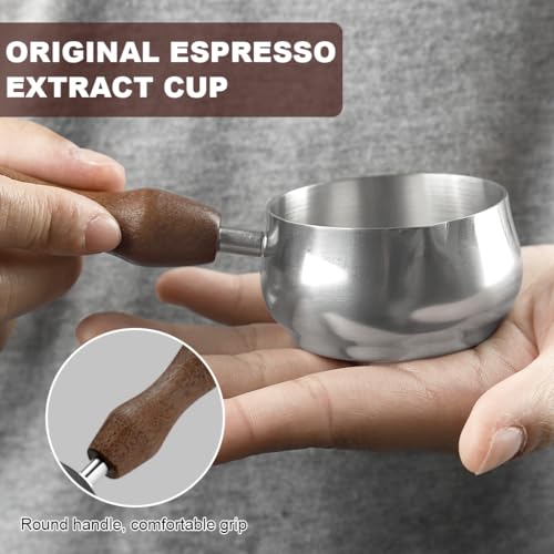 Image of Supvox 60ml Espresso Shot Pitcher Stainless Steel Coffee Accessories with Wooden Handle and V Shape Spout Easy Pour Shot Measuring Cup for Barista