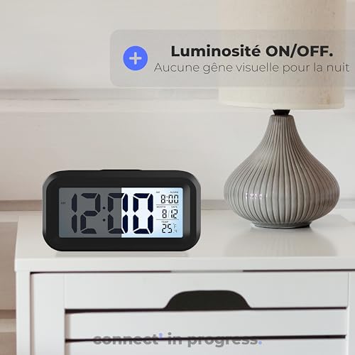 Miniatura 6 de Apm Snooooze - Reloj Despertador Digital Para Dormitorio, Reloj De Escritorio Con Pilas, Alarma Digital Con Luz Nocturna Inteligente, Pantalla 12 24h - C F - Fecha, Para Ado, Adulto Y Niño, Negro