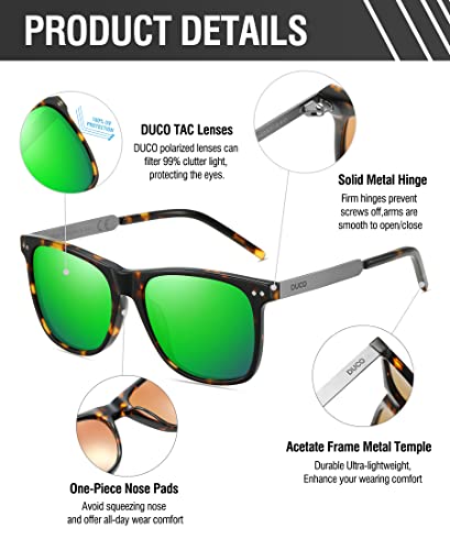 Image of DUCO Retro Square Polarized Sunglasses for Men Women Sun Glasses Acetate Frame 100% UV Protection 2143