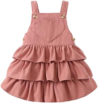 Toddler Baby Girl Dress Suspender Dresses Ruffle Corduroy Sleeveless Princess Skirt with One Pocket Kids Casual Clothes 2-3T Pink