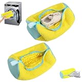 Shoe Washing Bag for Washing Machine,Fluffy Fibers Keep 360° Wrap-around Cleaning,2PCS Laundry Shoe Bag for Washer and Dryer,Invisible Zipper Side Opening Reusable Shoe Washing Bag for All Shoes