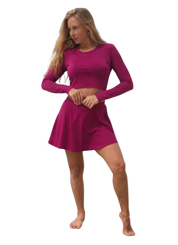 keepfit Women's Padded Full Sleeve Round Neck top and Skirt Swimset |Swimming Suit for Women-picture-18