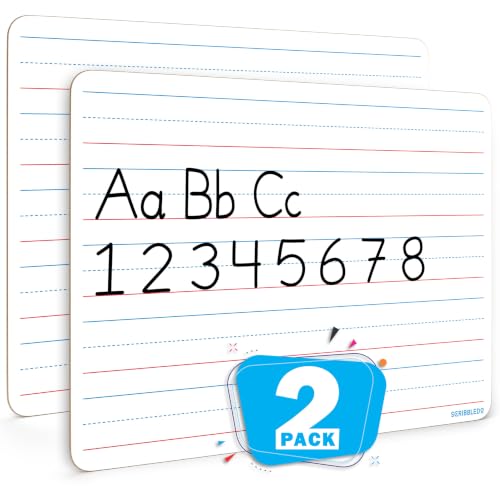 Scribbledo 2 Pack Small Lined Dry Erase Board Kids, 9x12 Double Sided