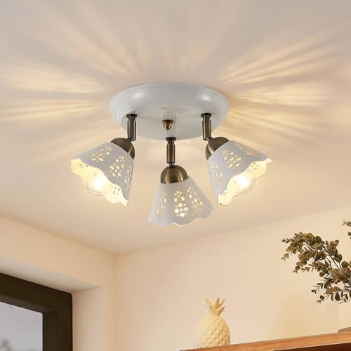 Lindby Strahler Efgenia (Landhaus, Vintage Rustikal) in Weiß aus Keramik (3 flammig E14) - Deckenlampe Deckenleuchte Lampe Spot Wohnzimmerleuchte