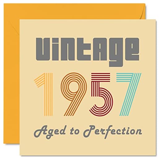 Tarjetas de cumpleaños 66 para hombres y mujeres, vintage de 1957 envejecido a la perfección, tarjeta de 66 cumpleaños divertida para ella y él, 145 mm x 145 mm, tarjetas de felicitación de cumpleaños
