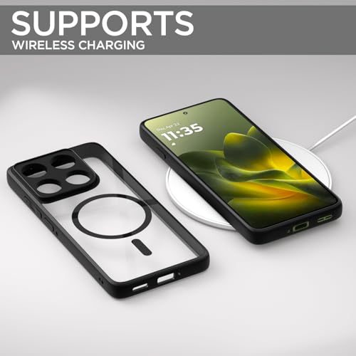 Image of Amazon Basics Back Cover for Motorola Moto Edge 70 5G Compatible with Mag-Safe | Shockproof Design | Hard Transparent Back Case (Black Mag-Safe)