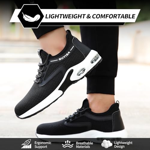Image of GLANOUDUN Steel Toe Shoes for Men Black Steel Toe Sneakers Lightweight Work Shoes Puncture Resistant Safety Footwear Working Sneakers Casual Construction Working Shoe