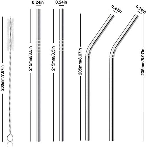 Image of SHITHI Stainless Steel Reusable Metal Straws (Pack of 8 - 4 Straight, 4 Bent) with 2 Cleaning Brushes, Value Pack Drinking Straws for Juice, Smoothie & Milkshake, Silver