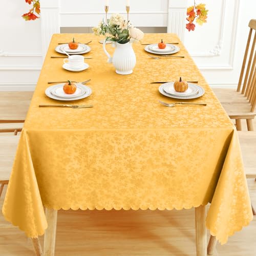 Image of Smiry Rectangle Table Cloth, Waterproof Heavy Duty Vinyl Tablecloths, Wipeable Washable Table Cover for Kitchen and Dining Room (Mustard Yellow, 60 inch X 84 inch)