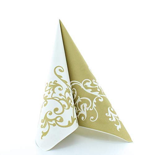 Mank Airlaid Servietten 40x40 cm perfekt für Goldene Hochzeit textilähnlich und saugstark 50 Stück Pomp (Gold-Weiß)