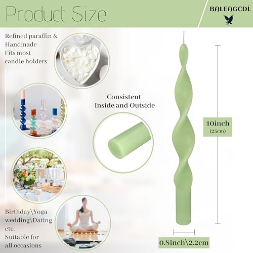 Image of Unscented Gradient Green Spiral Taper Candle Smokeless Taper Candlesticks Handmade 10 Inch Long Twisted Candles for Wedding Home Decor Holiday Gifts