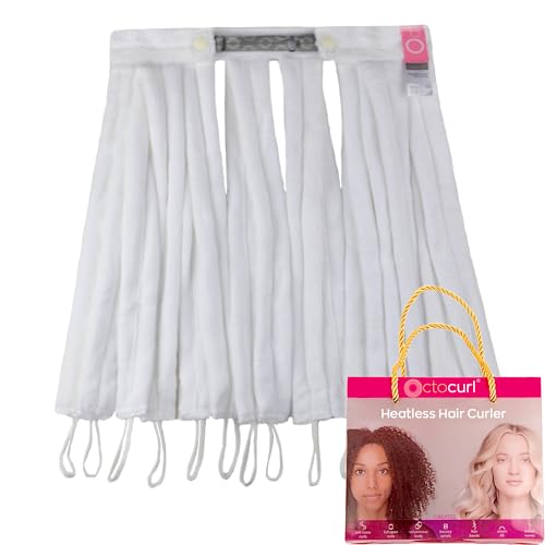 Octocurl Heatless Curls Headband - Hair Curlers to Sleep In - Heatless Curlers for Long Hair (Microfiber - White)