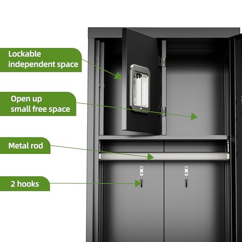 Image of SUPEER Metal Locker with Hanging Rod,Metal Storage Locker with Interior Box and Ventilation Grille,Suitable for Gym,Basketball Gym,Gymnasiums,Utility Room,Assembly Required,Black
