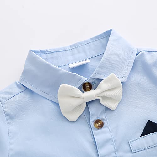 Baby Toddler Boys Long Sleeves Button Down Shirt with Bow Tie,6-9 Months Blue3