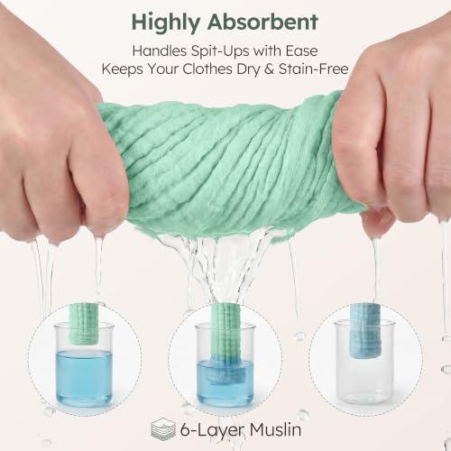 Image of Yoofoss Muslin Burp Cloths for Baby 10 Pack 100% Organic Cotton Baby Washcloths for Boys Girls Large 20''X10'' Super Soft and Absorbent Apricot,Mint Green