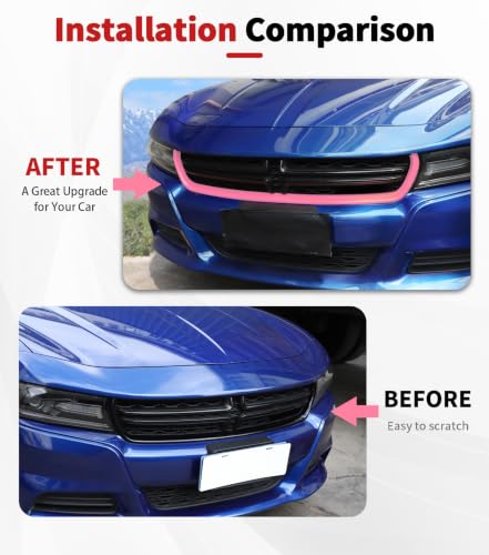 Image of Voodonala for Charger Front Grille Inserts Trim for 2015-2023 Dodge Charger, Radiator Grill Cover Protector, ABS Pink Exterior Accessories, 2PCS