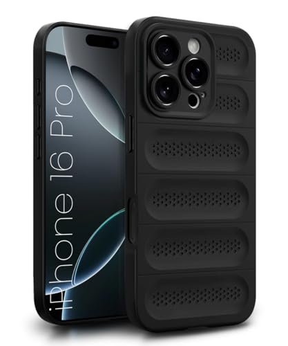 Image of WOW IMAGINE Ultimate Silicone Back Cover Case for iPhone 16 Pro | Heat Dissipation Thin Soft TPU | 360 Camera Protection | Breathable Cooling Holes - Pitch Black