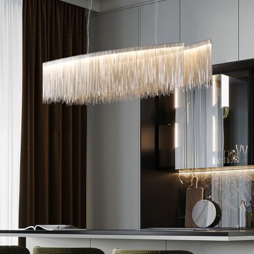 Suspension Art déco aluminium lustre argenté 120cm lumière blanche chambre et salon