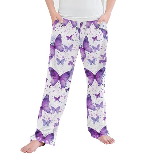 Butterfly Long Pajama Pants Elastic Waist PJ Bottoms with Pockets S A111814
