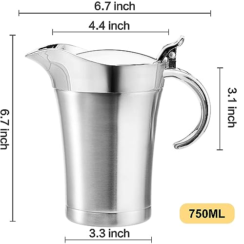 Foto von Premium Edelstahl Thermo Sauciere, Doppelt Isoliert Eleganter Silberner Thermo Sauciere Soßenkanne Perfekt für Abendessen Partys (750ml)