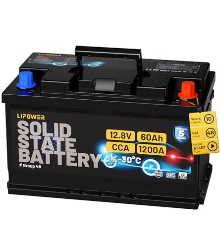 Lipower Group 48 Car Battery 1200A CCA Solid State Start Stop Car Battery -30C Start 12V 60Ah 768Wh 140RC AGM Replacement for 10-Years Lifespan H6 L3 66L3 Automotive Battery