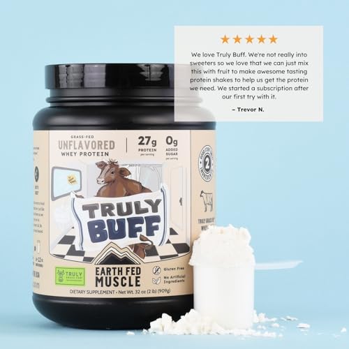 Image of Earth Fed Muscle Truly Buff Unflavored Irish Grass Fed Whey Protein Isolate, Third-Party Certified. 27g Protein, Unflavored - Non-GMO, Hormone Free, Soy Free, Gluten Free - 2 LB, 30 Servings