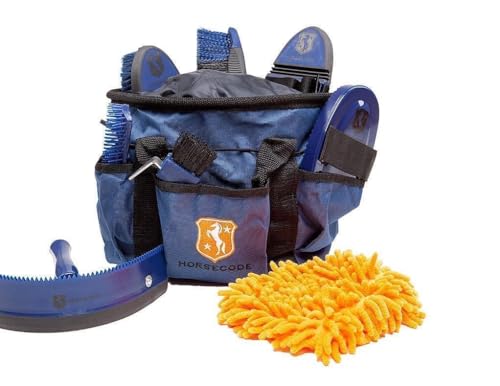 Horsecode Shinning Star N: 9-teiliges Pferdebürsten-Set mit Tasche für tägliche Pflege und Turnier-Use, geeignet für alle Pferdety…