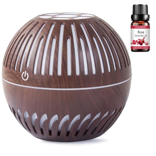 Difusor de Aceites Esenciales 300ml Humidificador Ultrasónico Silencioso Aromaterapia para Hogar Oficina y Dormitorio Luces LED 5 Colores Apagado Automático Regalo Original para Mujer (MARRÓN OSCURO)