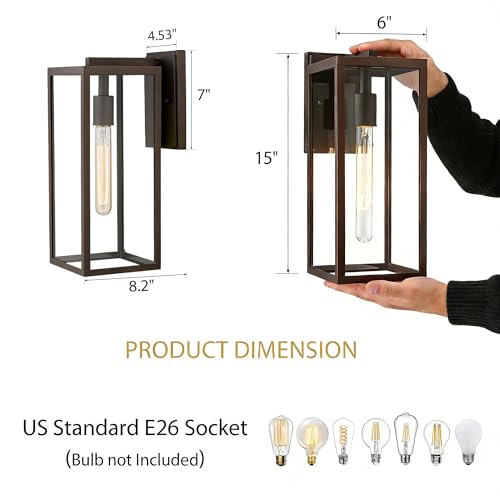 Bestshared Outdoor Wall Sconce Lights,Exterior Wall Lighting Fixtures with Clear Glass, Anti-Rust Modern Black Outside Lantern Lamp for House Front Porch Doorway Patio (Oil Rubbed Bronze, 15"-1 Pack) by Bestshared - Image 3