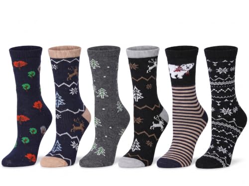 Image of Tipi Toe Women's 6 Pairs Winter Boot Socks - Soft Cotton Blend Warm Crew Socks Size 9-11