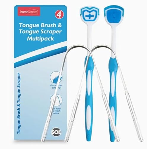 Tongue Scraper Stainless Steel, 4pcs Tongue Brush and Scraper Multipack, Tounge Cleaner for Adults, Tough Tung Scrapper, Reduces Bad Breath, Removes Bacteria, Oral Health Hygiene