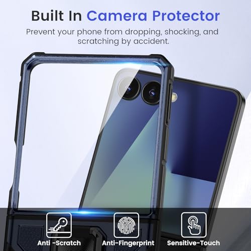 Image of VEGO for Galaxy Z Flip 7 Case Built-in Screen Protector &Hinge Protection | Anti-Scratch Military Drop Protection Ring Kickstand Phone Case for Samsung Galaxy Z Flip 7 5G 2025(Not for Flip 7FE) Blue