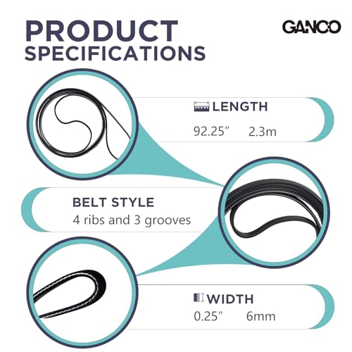 Image of GANCO 341241 Dryer Belt Replace WED4815EW1 AP2946843 W10127457 FSP341241 8066065 14210003 31001026 31531589 Replacement Dryer Drum Belt Compatible with Whirlpool Kenmore Roper Amana Maytag