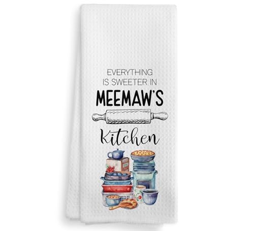 NOQL Meemaw's Kitchen Towels and Dishcloths, Meemaw Gifts, Grandma Gifts, for Grandma Meemaw, Meemaw's Drying Cloth Hand Towels Tea Towels for Bathroom Kitchen, 16×24 Inches