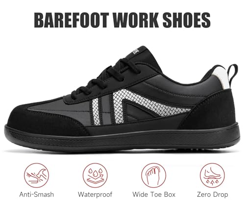 Image of LARNMERN Steel Toe Skate Shoes Men Safety Work Sneakers Wide Toe Box Barefoot Zero Drop Non Slip Shoe