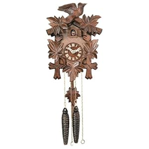 One Day Hand-Carved Cuckoo Clock with Five Maple Leaves & One Bird – 9 Inches Tall – Model # 11-09
