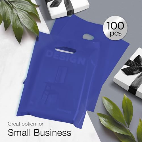 Image of 100 Indigo color Plastic Bags With Handles 9x12 Merchandise Bags