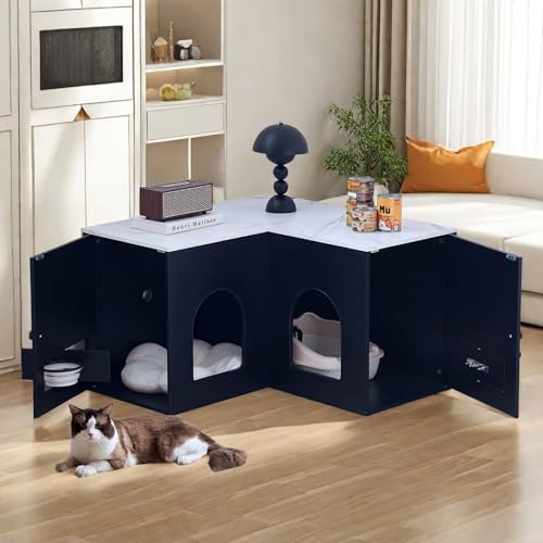 JanflyHome Caixa de areia de canto para gatos, caixa de areia oculta de 80 cm para 2 gatos, armário