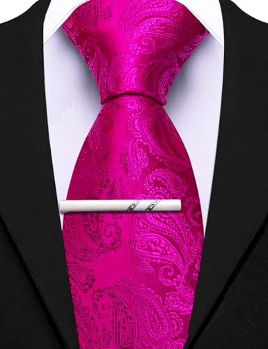 Image of Barry.Wang Paisley Tie for Men Silk Woven Necktie and Tie Clip Set Wedding Party Business Formal