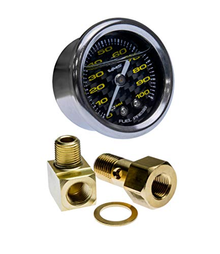 Vms Racing 0-100 Psi Liquid Filled Fuel Pressure Gauge With Adapters Kit In Real Black Carbon Fiber Face Yellow Numbers Compatible With Honda Civic Crx 88-00 1988-2000 #TOP15