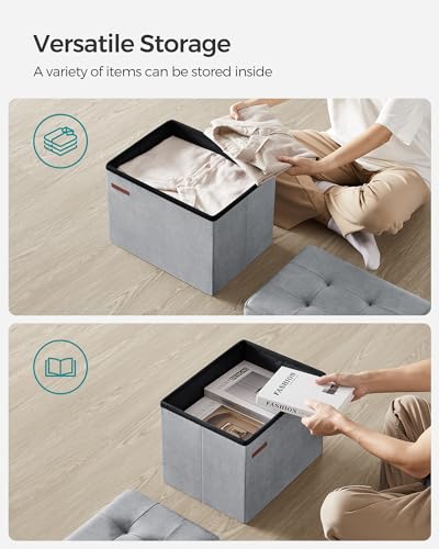 Image of SONGMICS Small Folding Storage Ottoman, Dove Gray | Foot Rest Stool, 12.2 x 16.1 Inches, 286 lb Capacity, Bedroom, Dorm, ULSF200G02