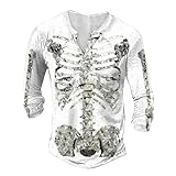 Beokeuioe Camiseta deportiva de manga larga para hombre, con cuello en V, deportiva, con estampado de Halloween, camiseta de manga larga, camiseta de manga larga para hombre, Blanco, L