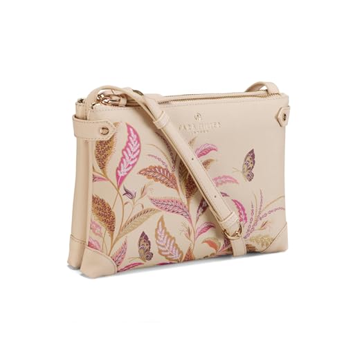 Sara Miller Womens Crossbody Dual Compartment Purse with Zipper Closure Adjustable Straps for Cross Body or Shoulder Bag Fern Garden