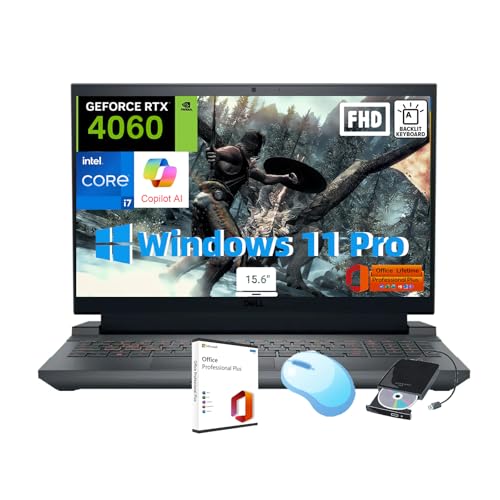 Dell G15 Gaming Laptop - w/Office & External DVD Drive, NVIDIA GeForce RTX 4060, 15.6" FHD Display(1920 x 1080), Intel i7 13650HX (20-Thread), Backlit KB, AI Copilot, Win 11 Pro, 64GB RAM, 4TB SSD